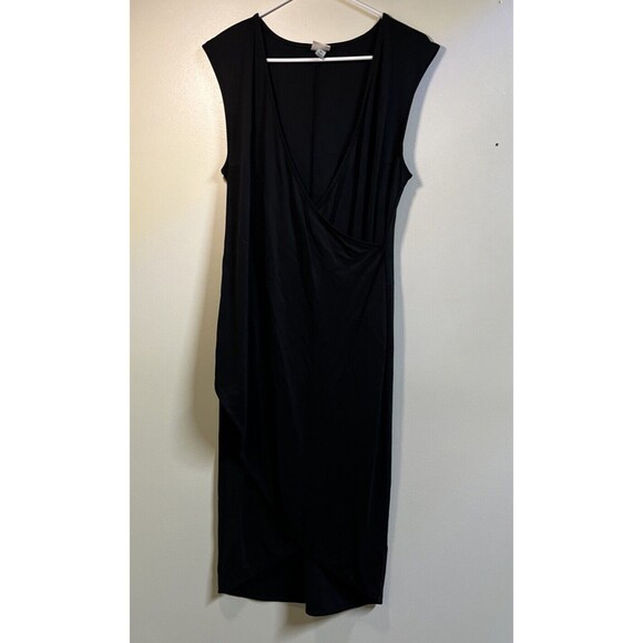 A New Day Wrap Dress Women's Size XL Black Tulip Sleeveless Midi Vneck Modal - Picture 1 of 8